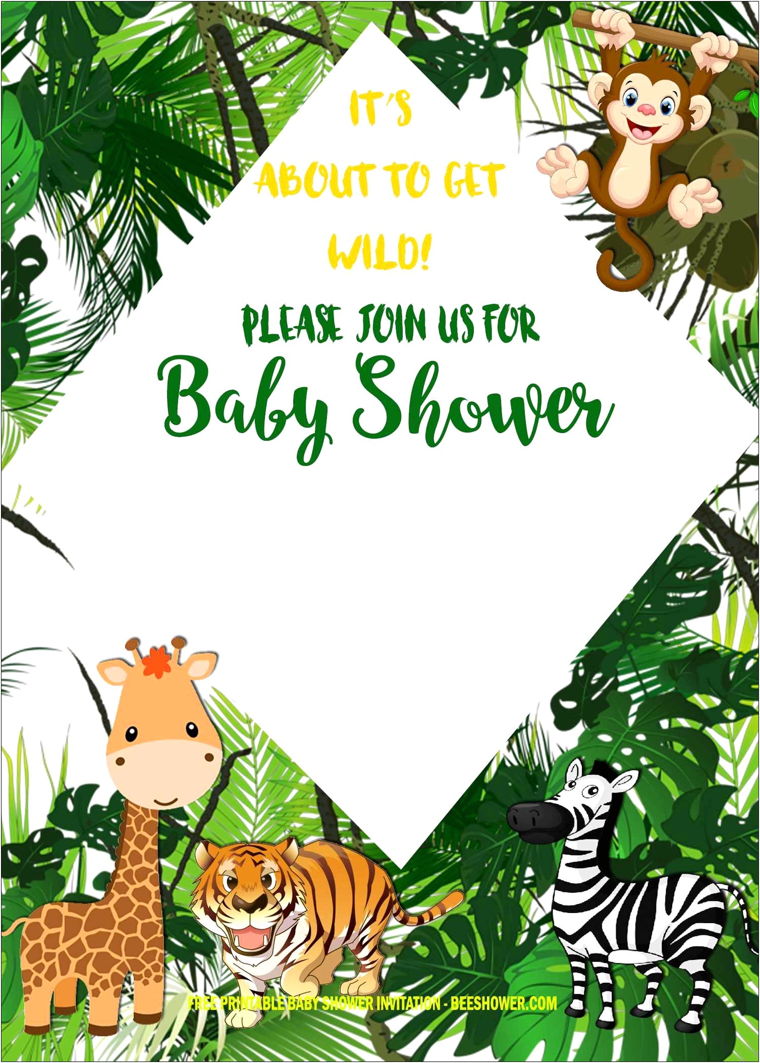 Jungle Animal Free Printable Baby Shower Templates