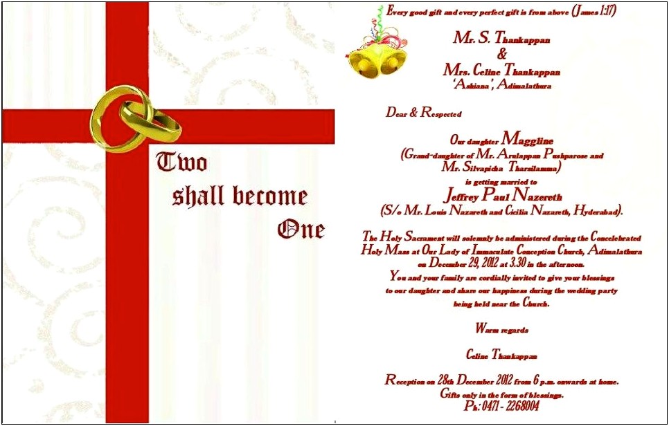Kerala Hindu Wedding Invitation Cards Matter In Malayalam