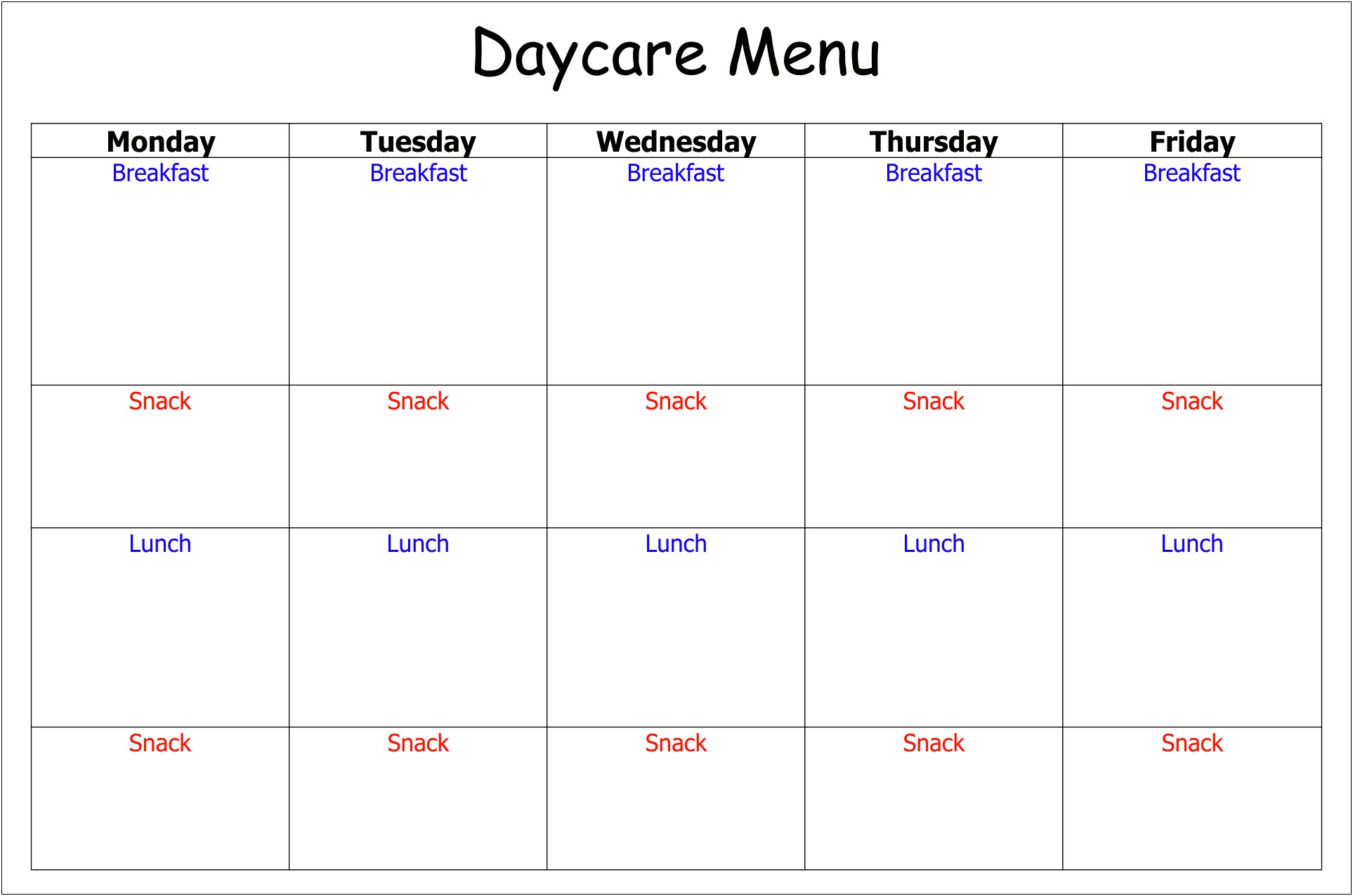 Kids School Lunch Calendar Template Free Download