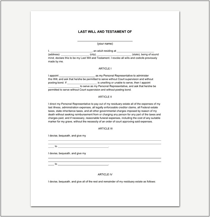 Last Will And Testament Free Template South Carolina