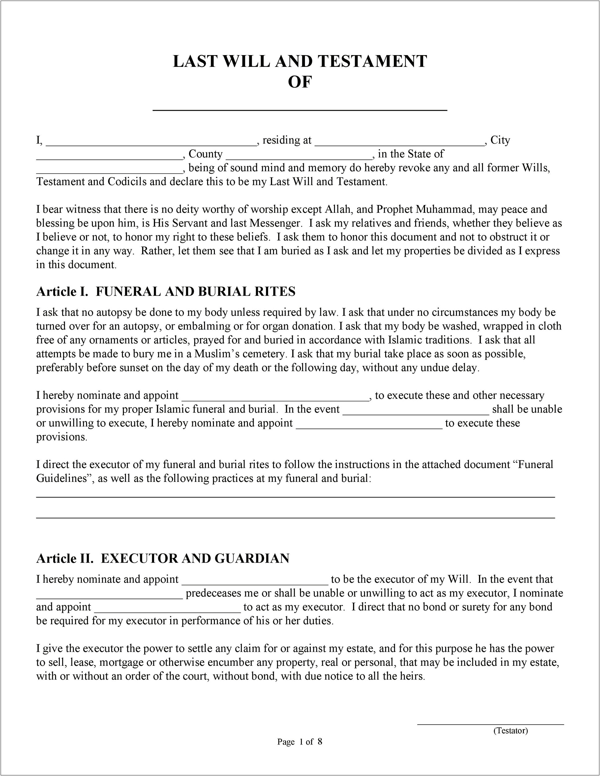 Last Will And Testament Free Template Uk Law