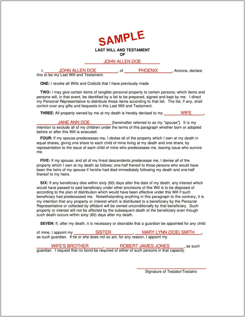 Last Will And Testament Free Template Uk Pdf