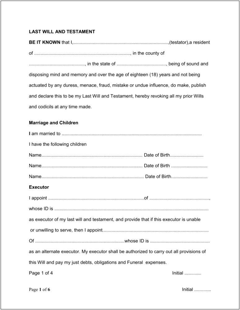 Last Will And Testament Template Free Download Uk