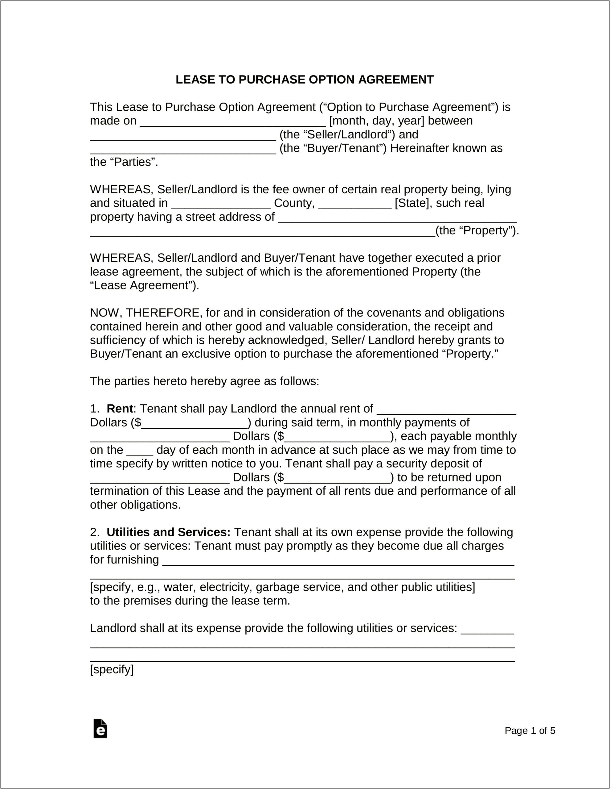 Lease Agreement Template Free Rent To Own