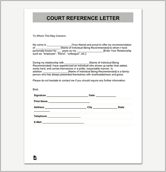 Letter Of Character For Court Pdf Template Free