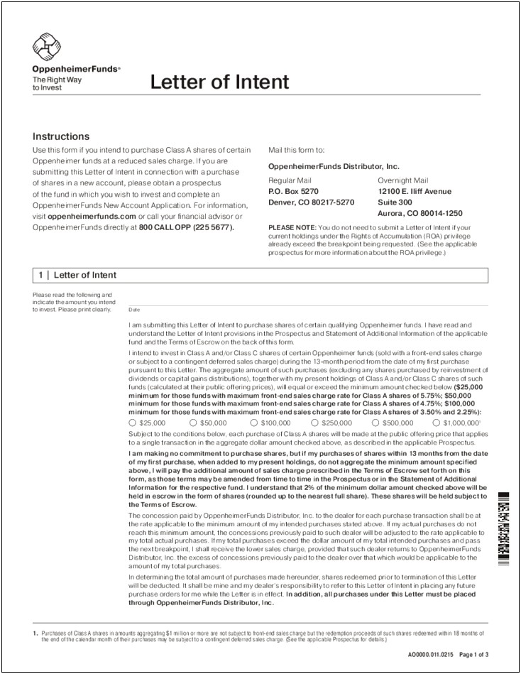Letter Of Intent Template Free Download