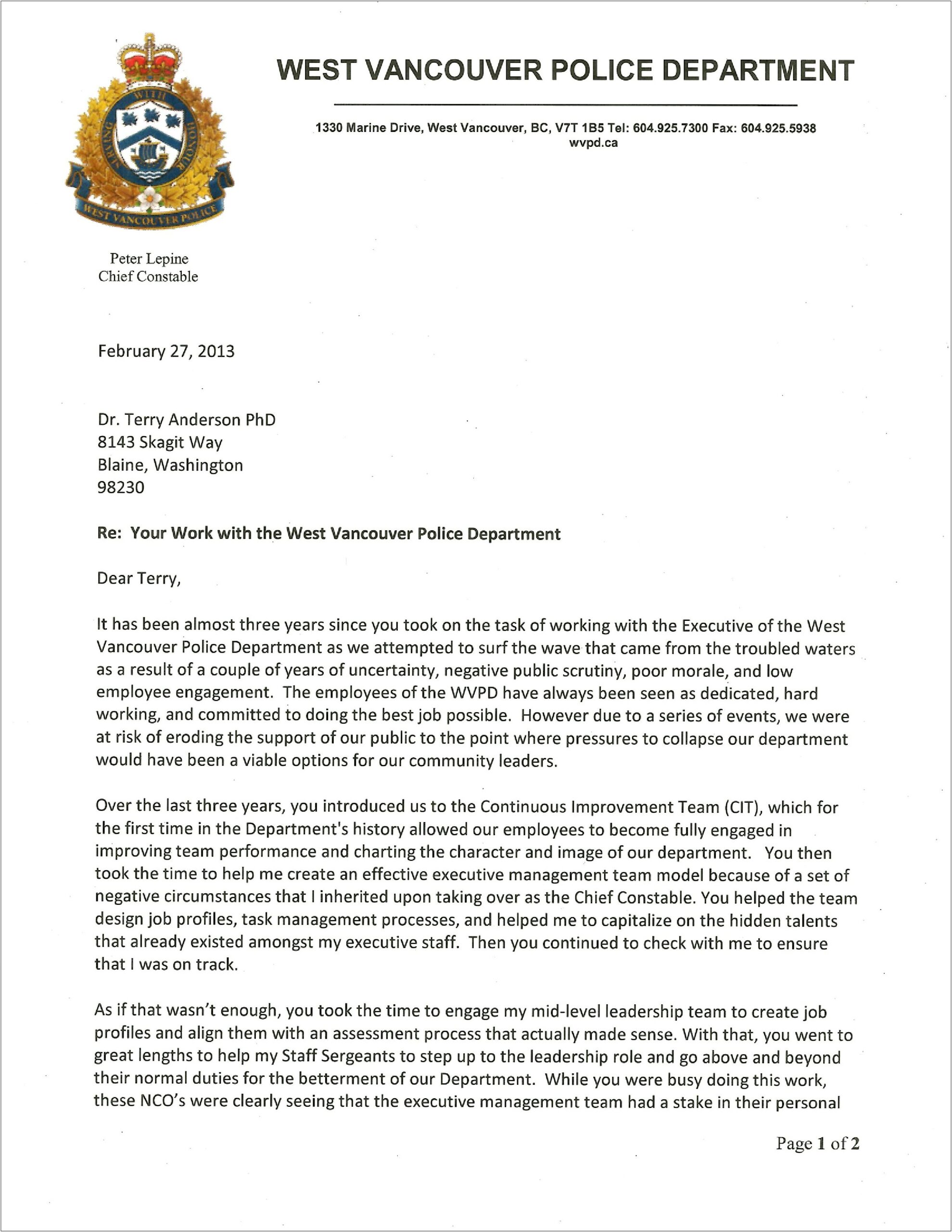 Letter Of Recommendation Police Security Bids Free Template