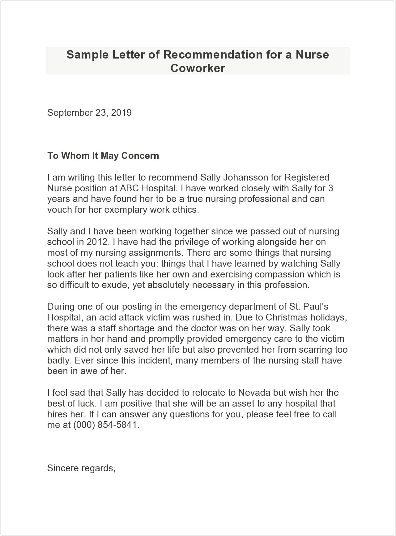 Letter Of Recommendation Template For Job Free