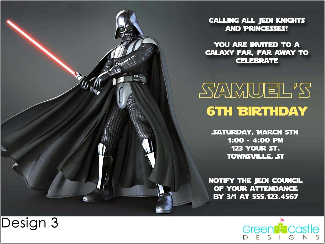 Light Saber Star Wars Free Template Invitation Card