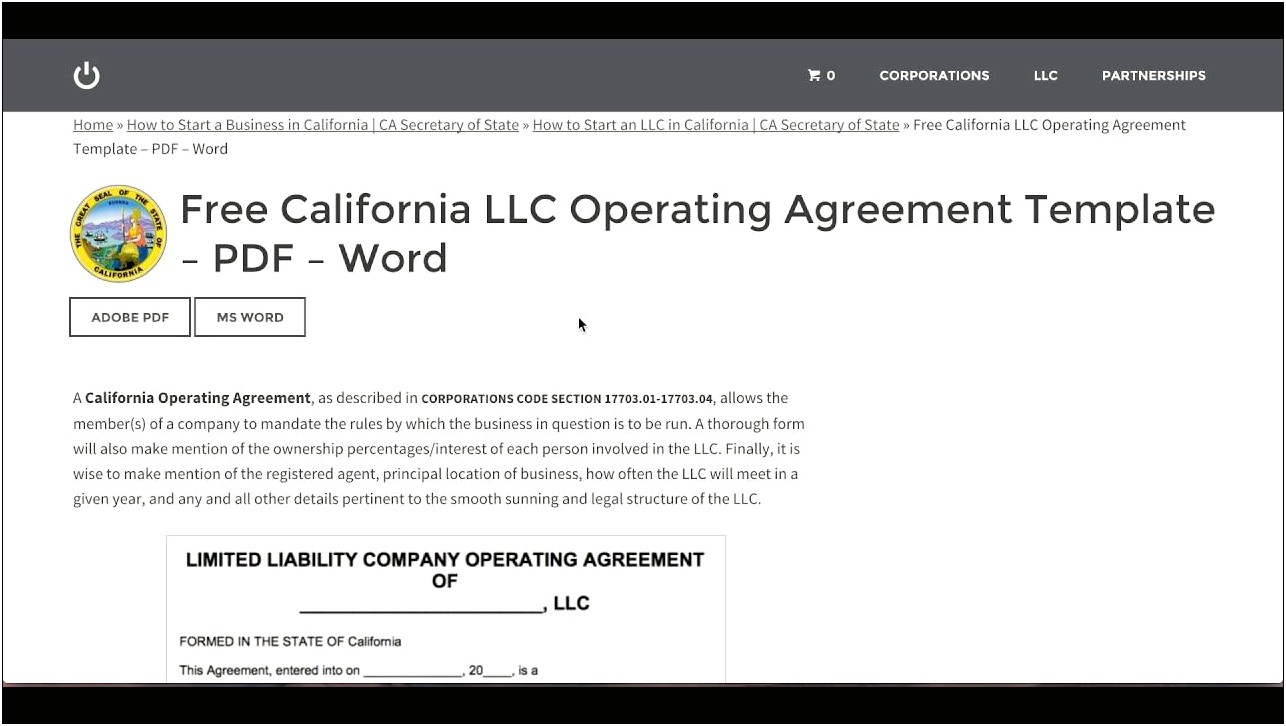 Limited Liability Company Operating Agreement Template Free