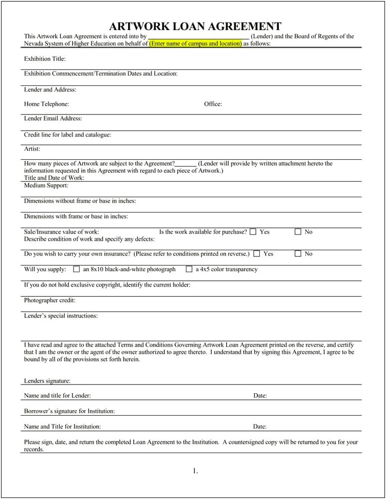Line Of Credit Agreement Template Free