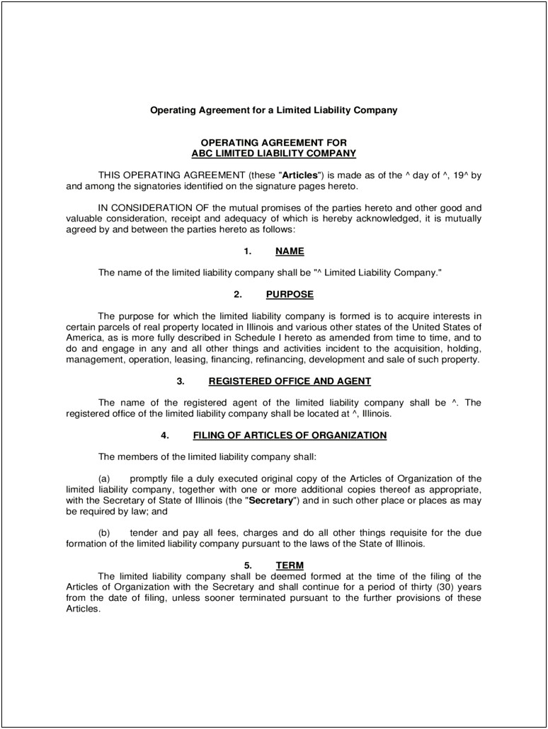 Llc Operating Agreement Template Free Download