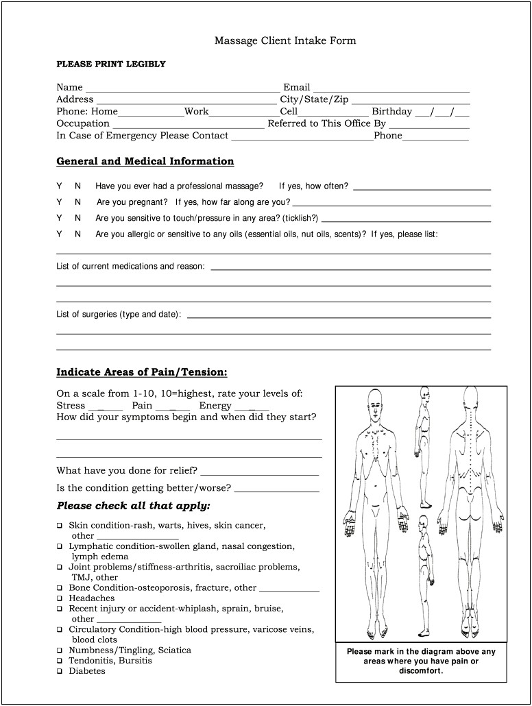 Massage Therapy Intake Form Template Free