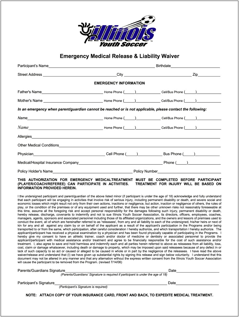 Medical Release Of Liability Form Template Free