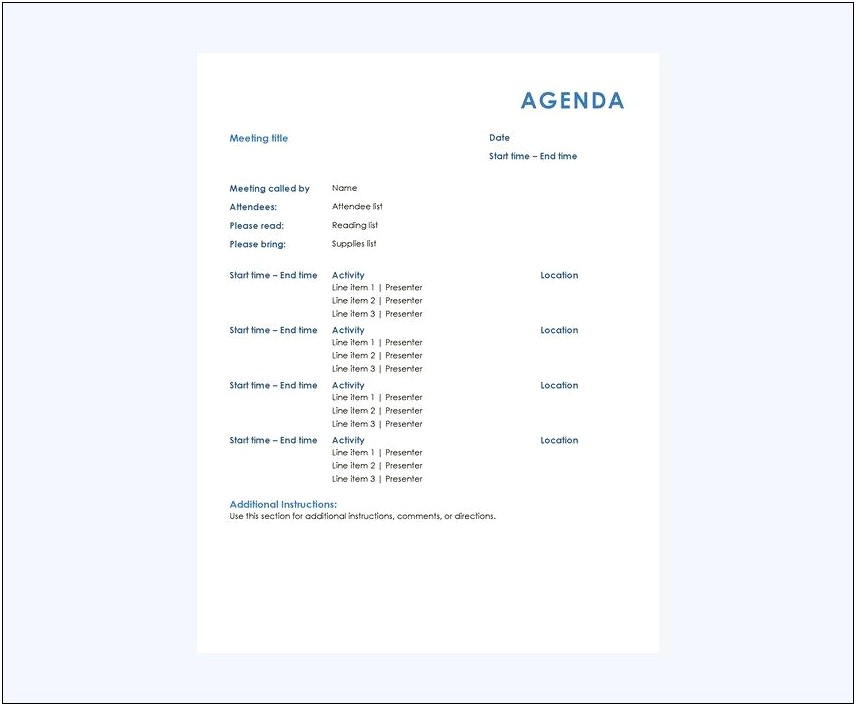 Meeting Agenda Template Word Free Download