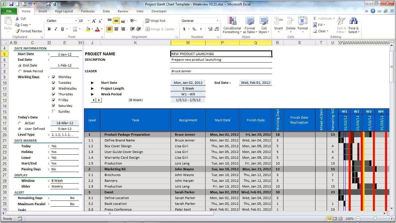 Microsoft Excel 2010 Gantt Chart Template Free Download