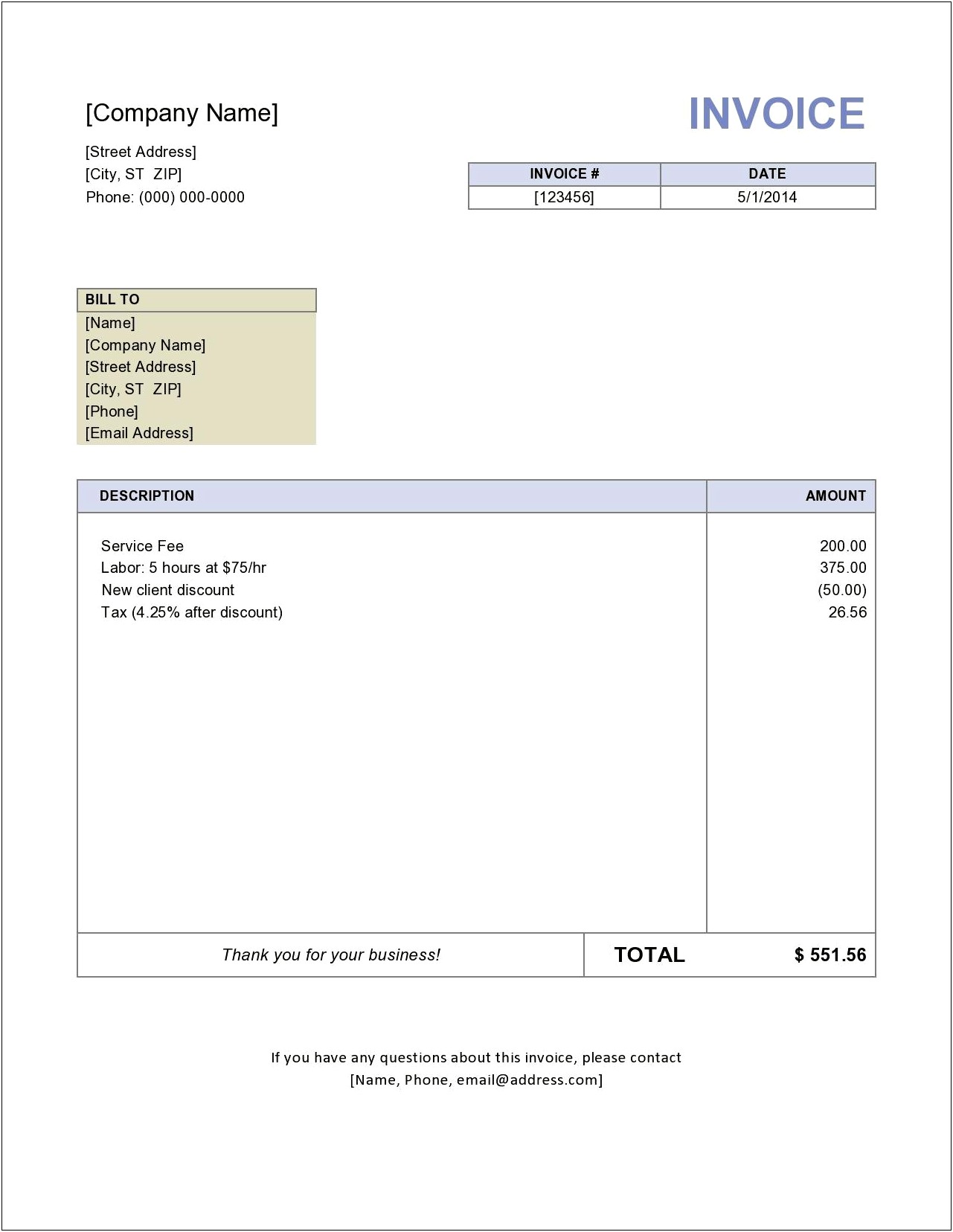 Microsoft Office Word Invoice Template Free