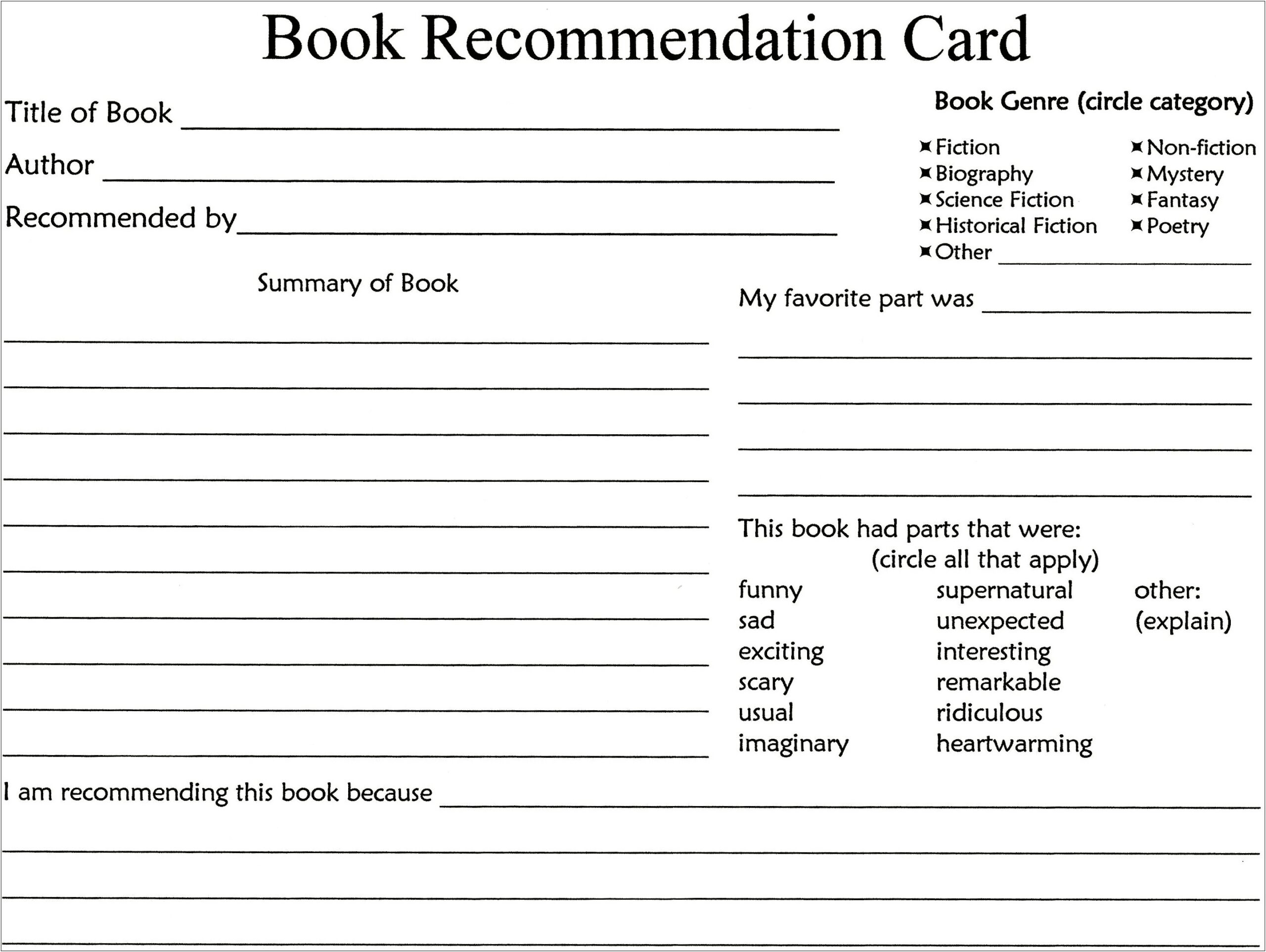 Middle School Book Report Template Free Mystery