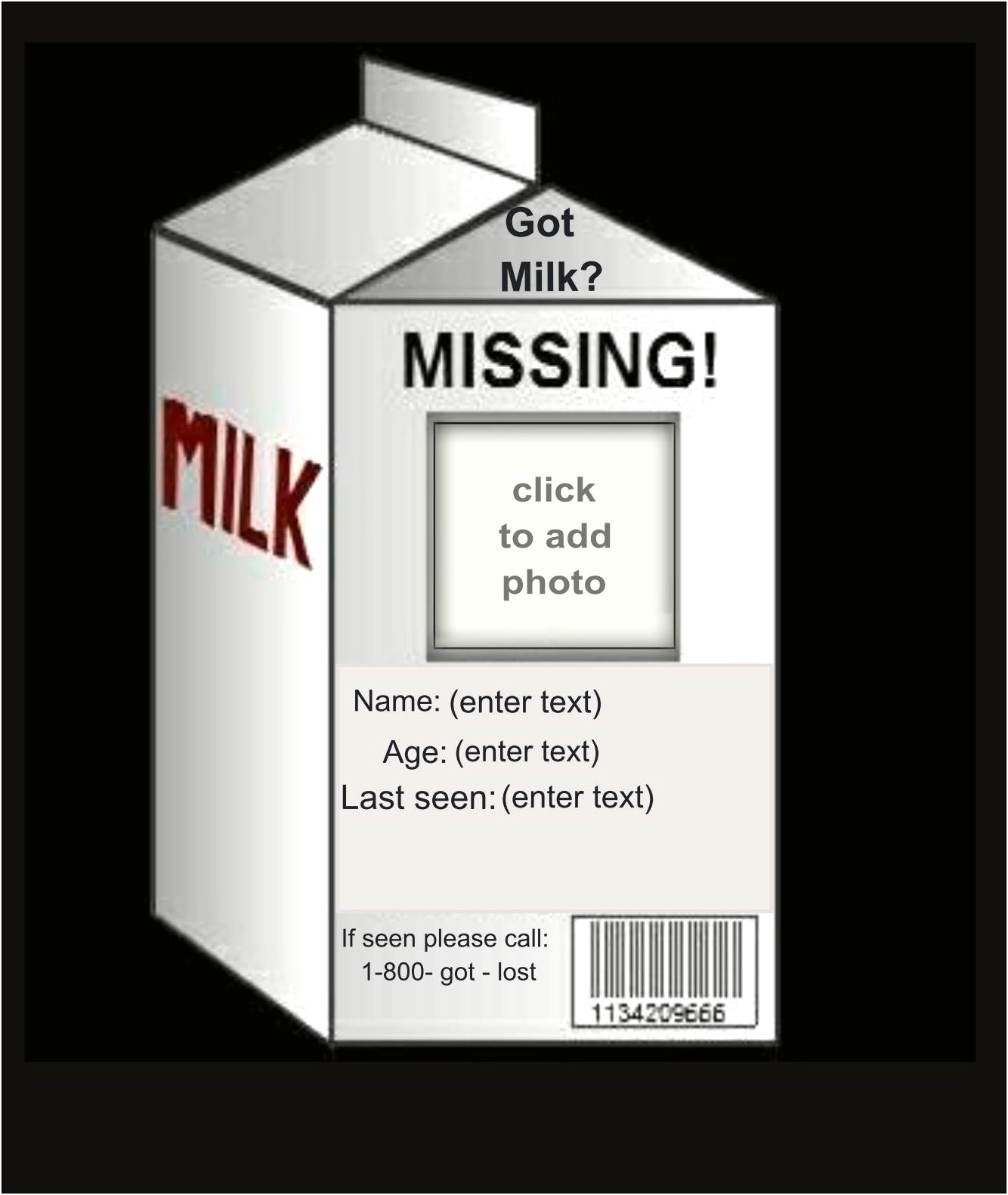 Milk Carton Missing Person Template Photoshop Free
