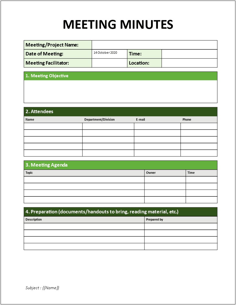 Minutes Of Meeting Template Free Download Excel