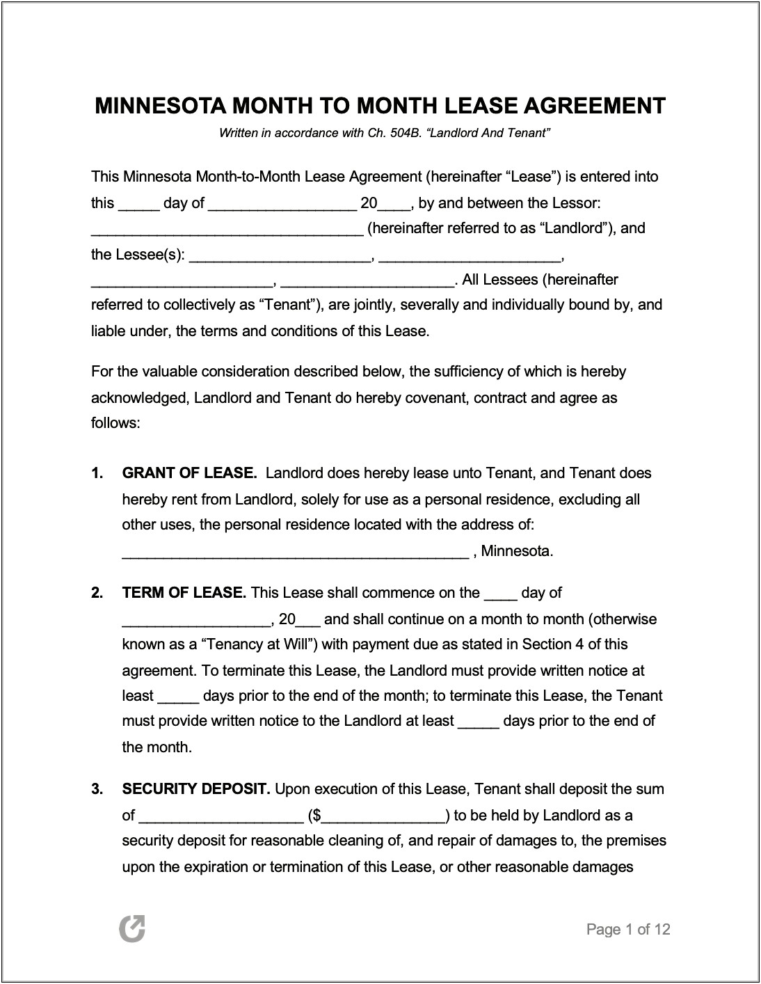 Month To Month Rental Agreement Free Template