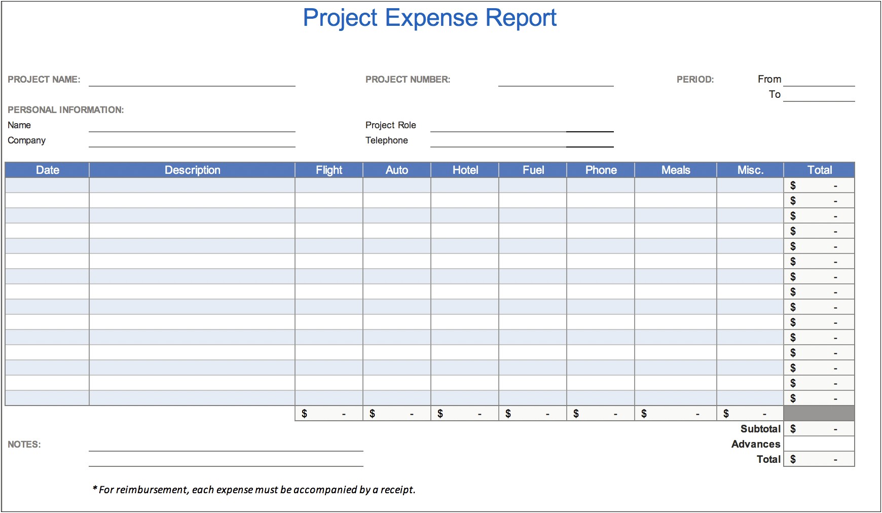 Monthly Expense Report Template Excel Free Download