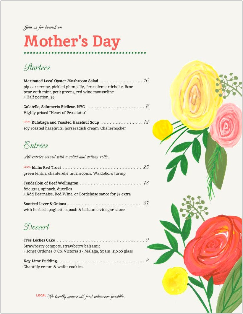 Mother's Day Menu Template Word Free