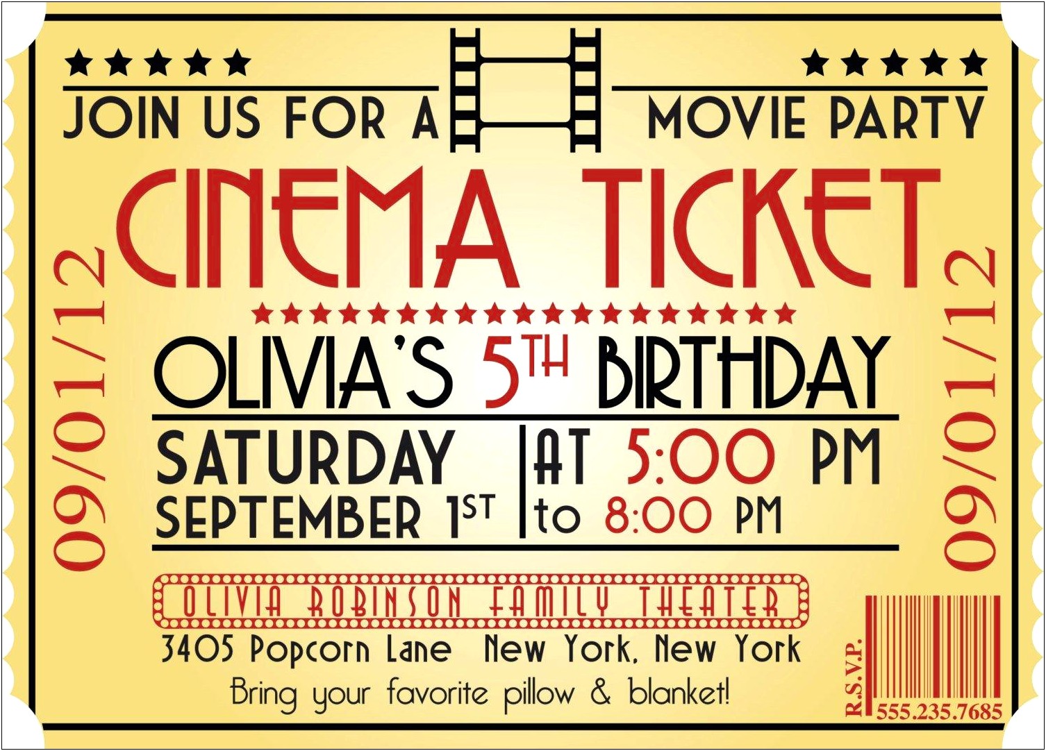 Movie Birthday Party Invitation Template Free