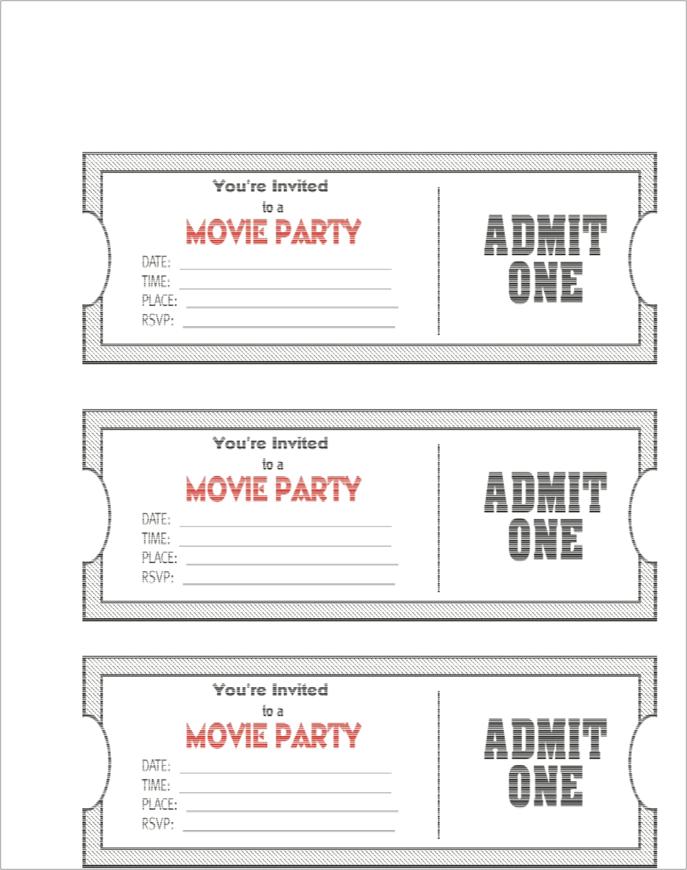 Movie Ticket Birthday Invitation Template Free