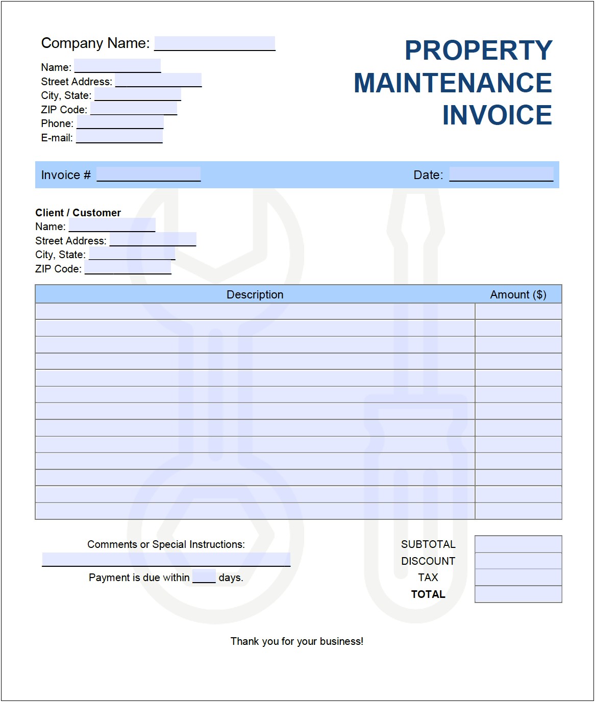 Ms Word Property Management Invoice Template Free