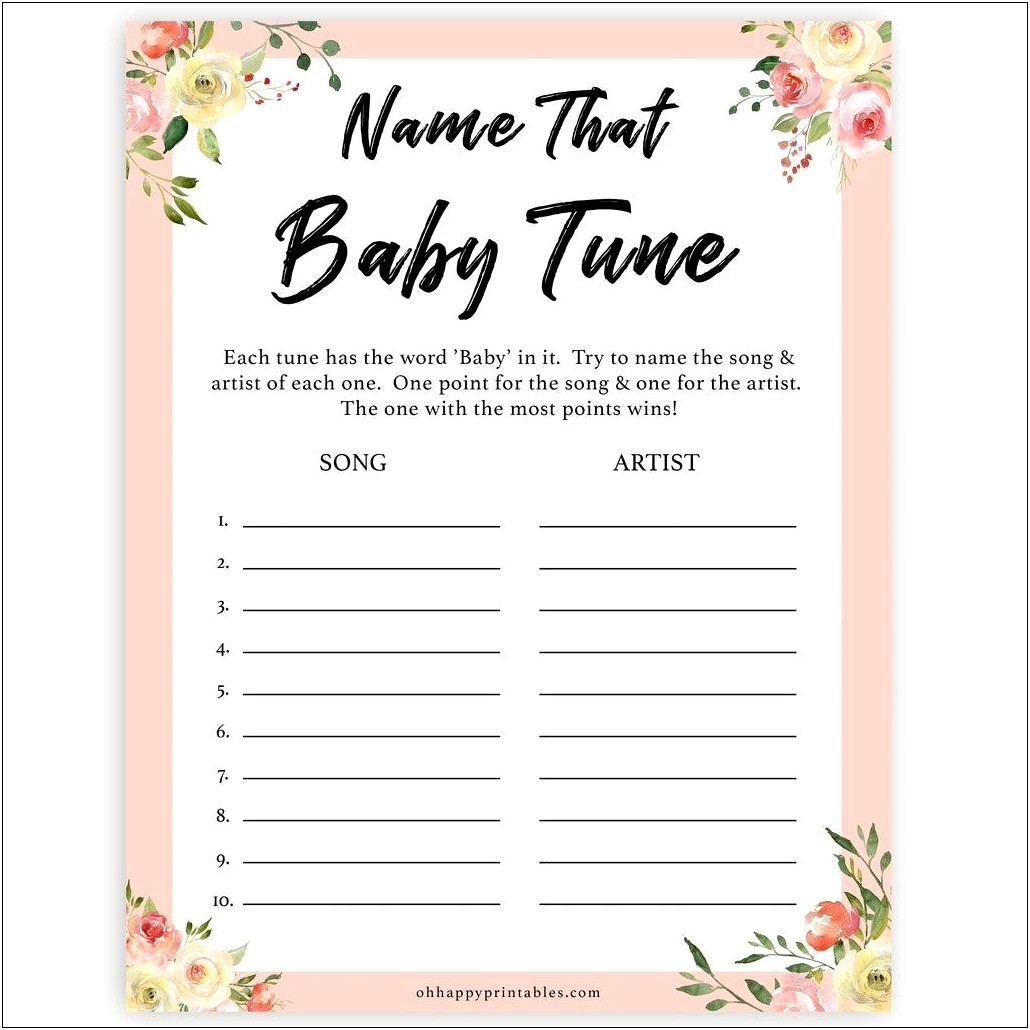 Name That Tune Baby Shower Game Template Free