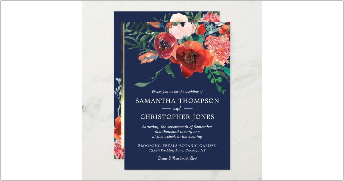 Navy Blue And Red Wedding Invitations