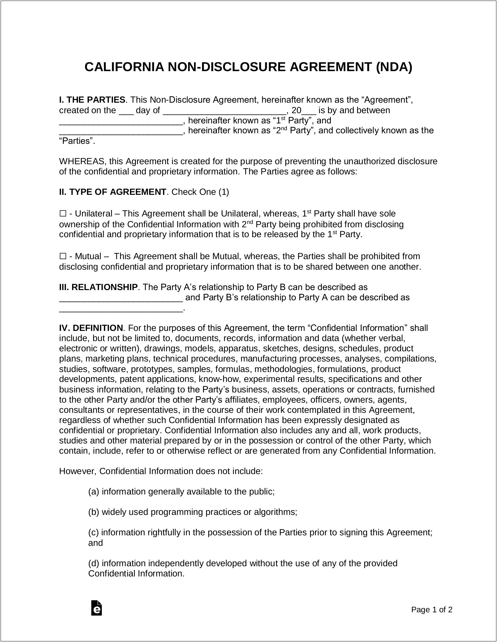 Nda Agreement Template Free Online No Subscription