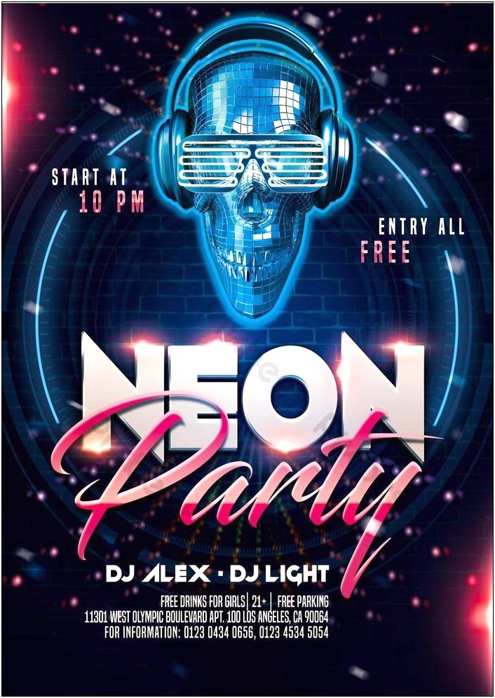 Neon Glow Psd Party Flyer Template Free