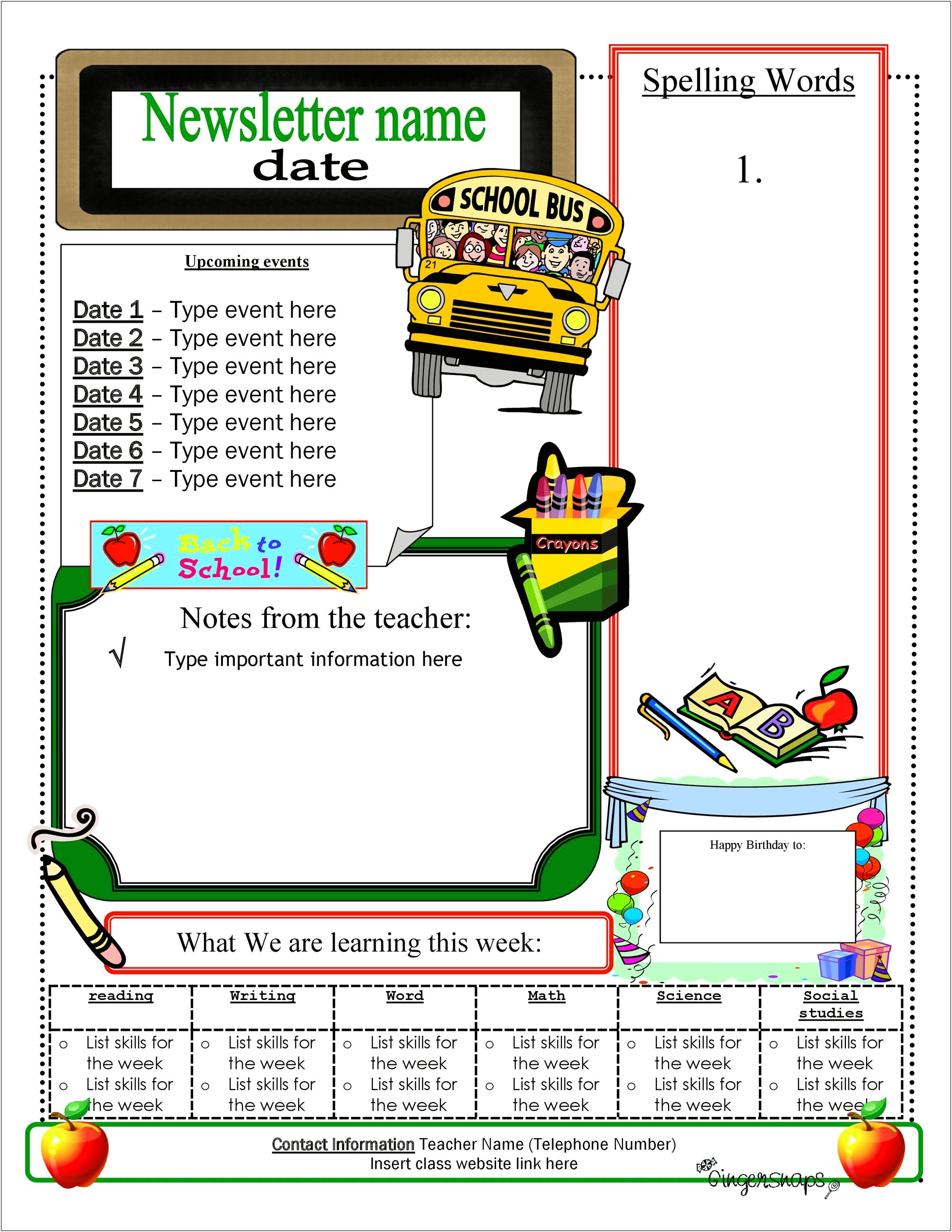 Newsletter Template Printable Free For First Grade