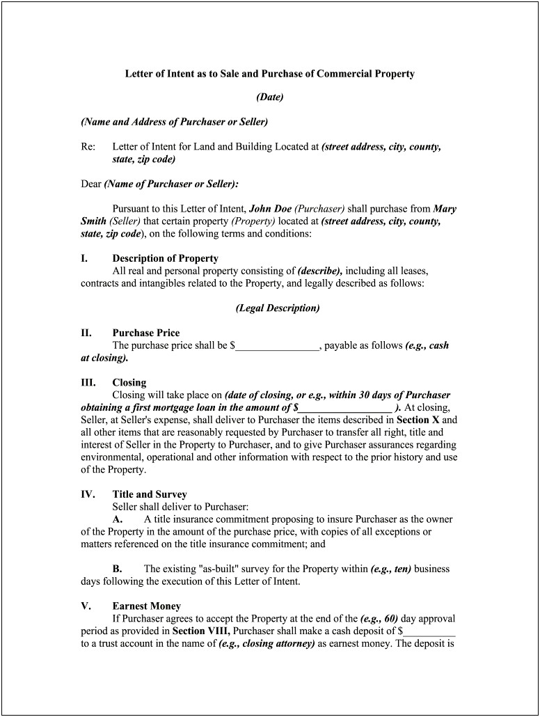 Non Binding Letter Of Intent Template Free