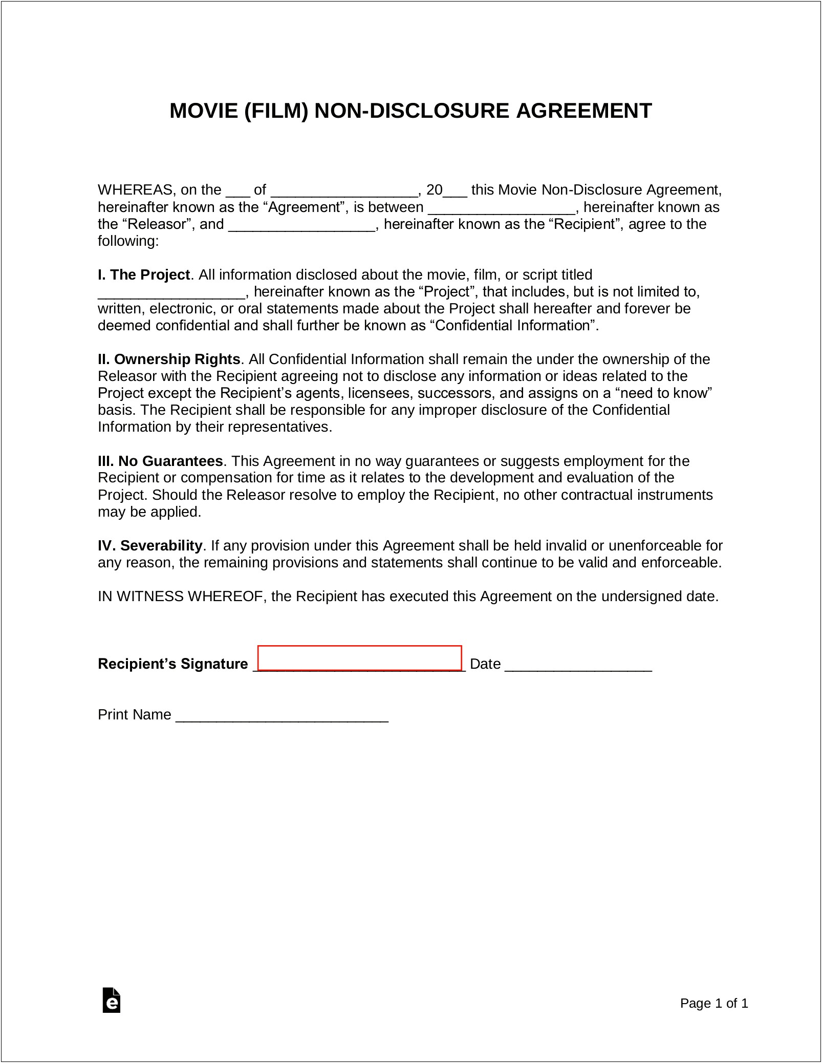 Non Disclosure Agreement Template South Africa Free