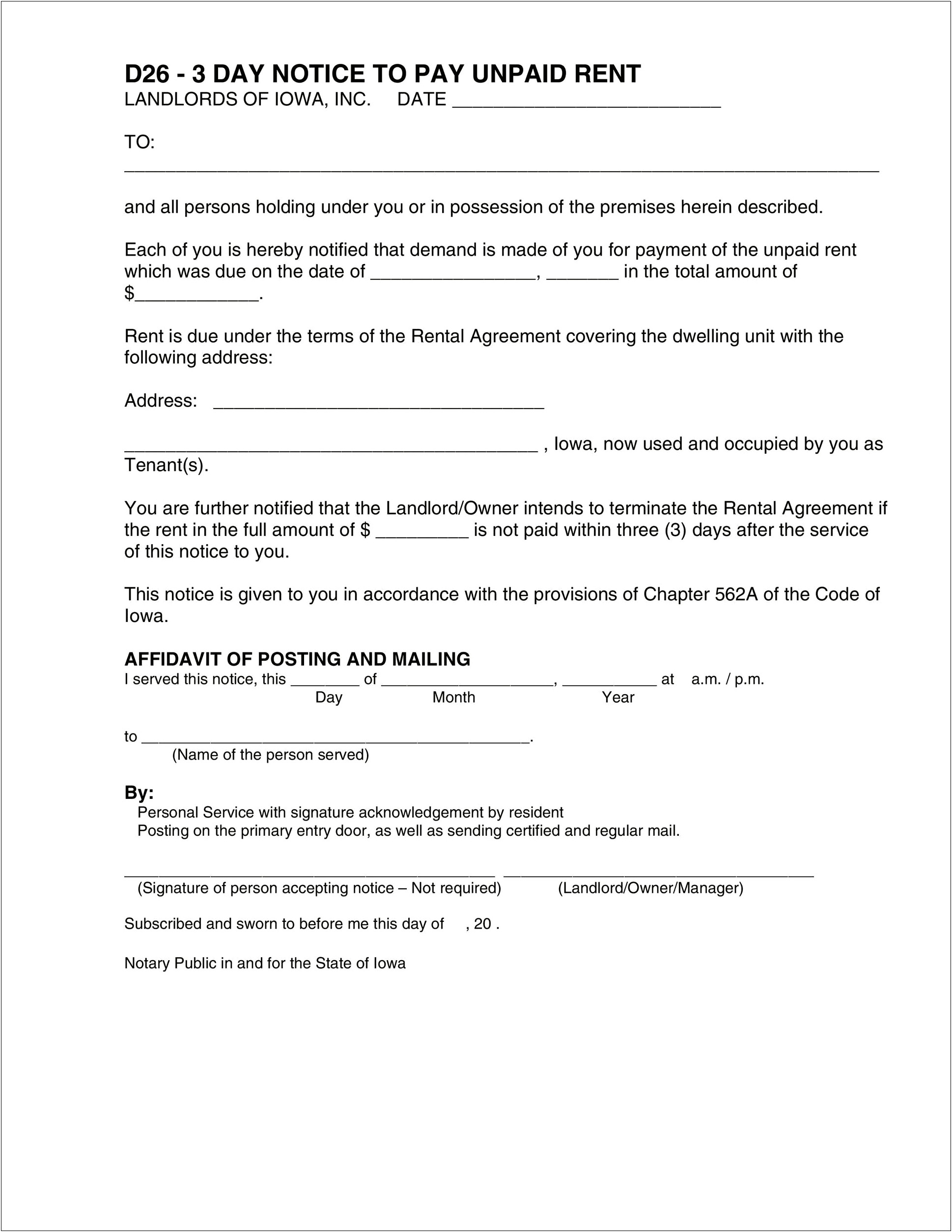 Notice Of Rent Arrears Template Letter Free