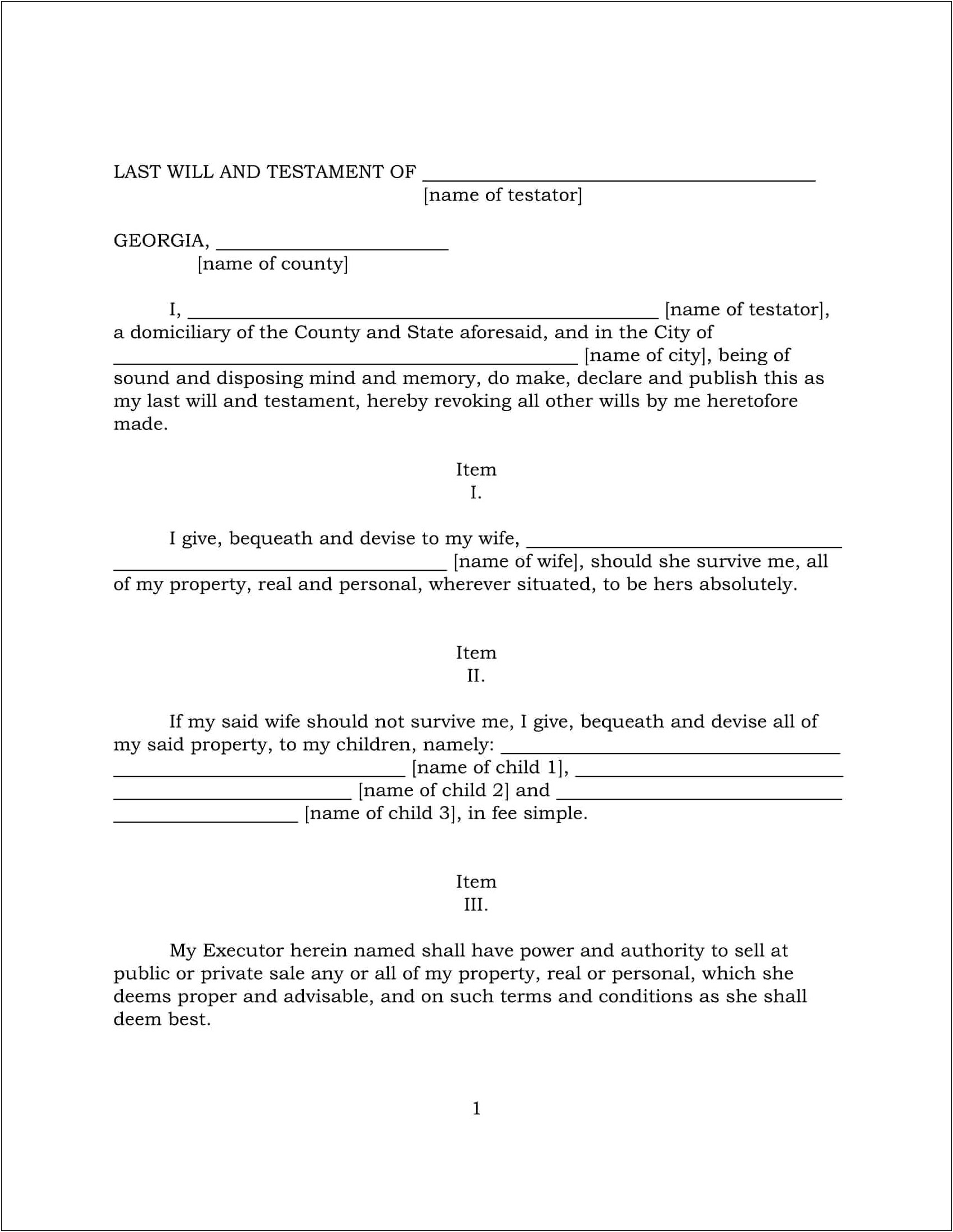 Nys Last Will And Testament Free Template