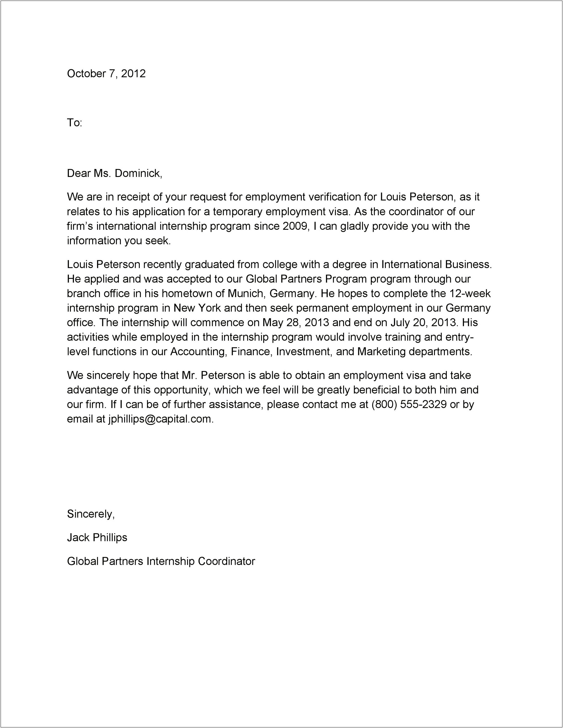 Offer Of Employment Letter Template Free Uk