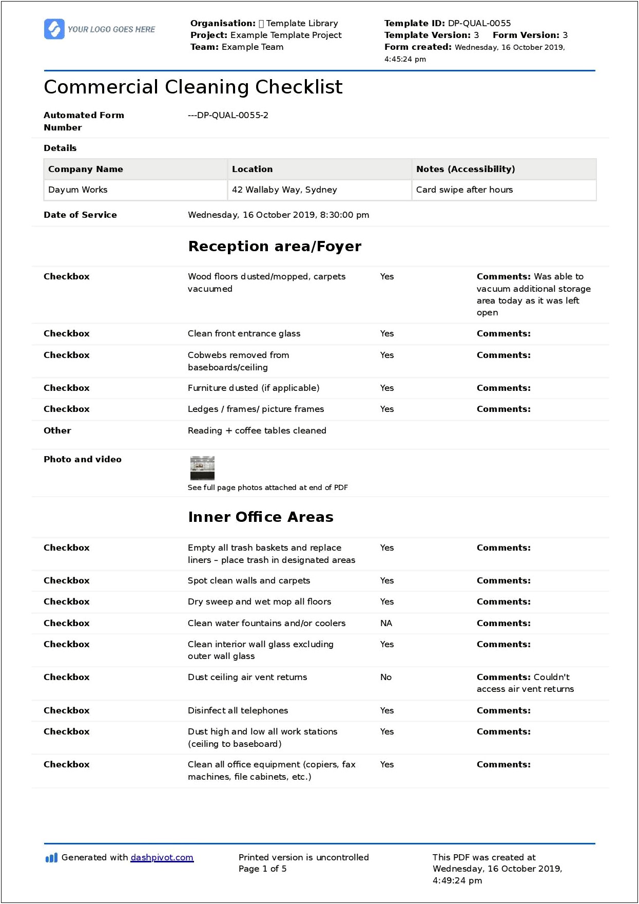 Office Cleaning Checklist Template Excel Free Download