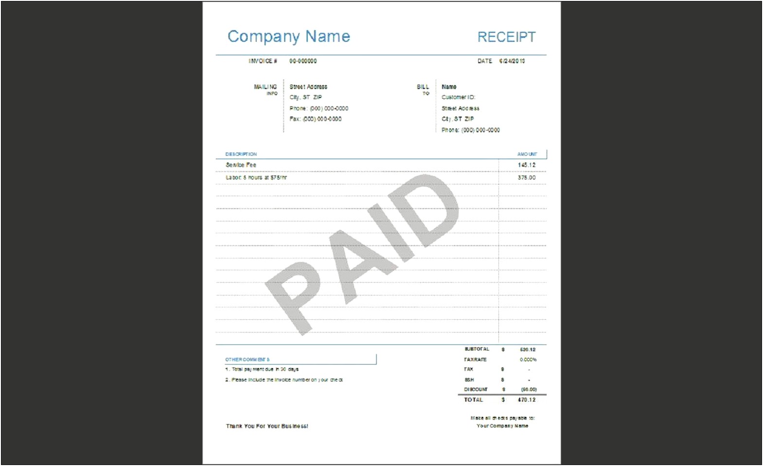 Official Receipt Template Word Free Download