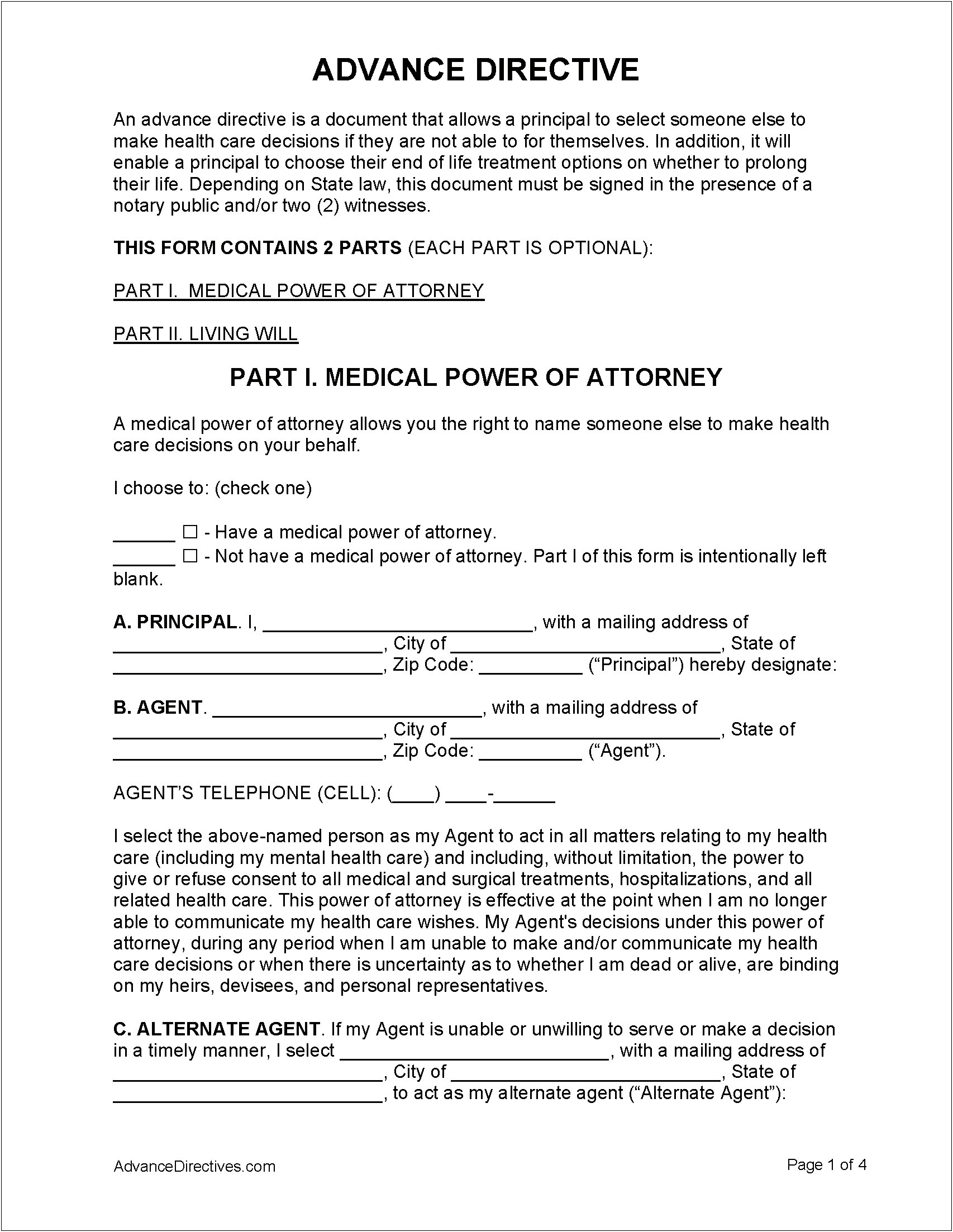 Ohio Medical Power Of Attorney Word Template Free