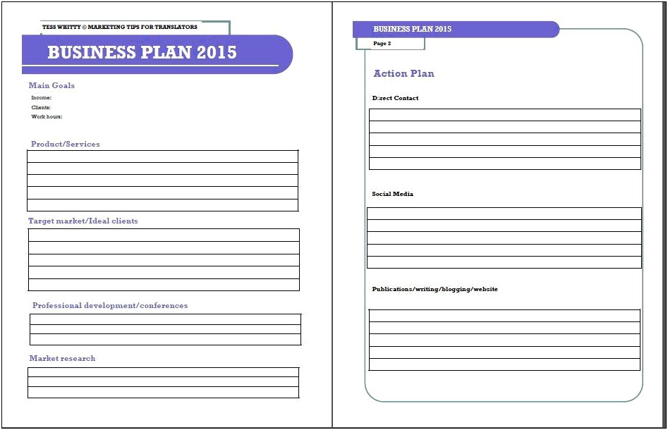 One Page Business Plan Word Template Free