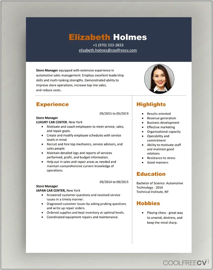 One Page Cv Template Free Download Word