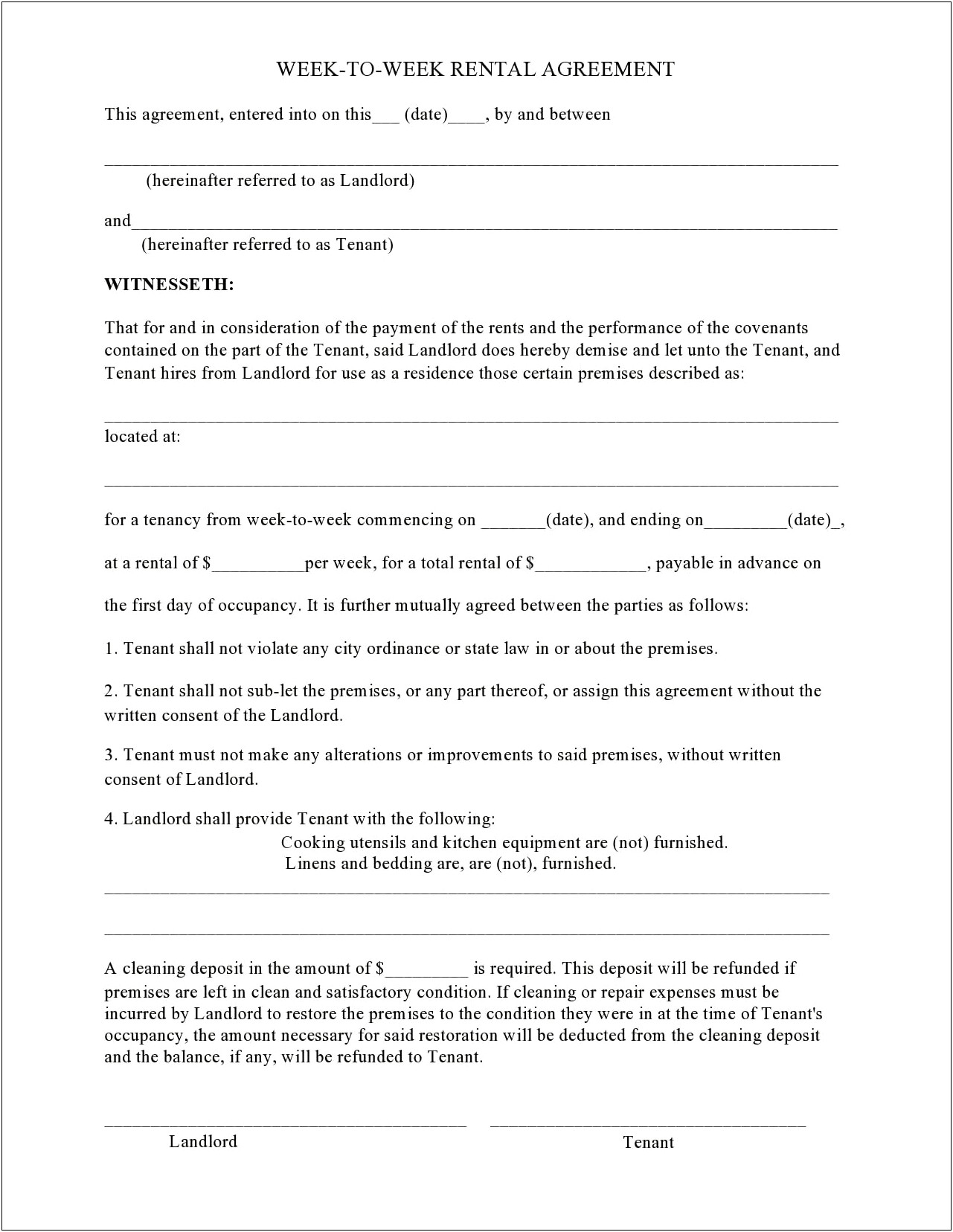 One Page Rental Agreement Template Free