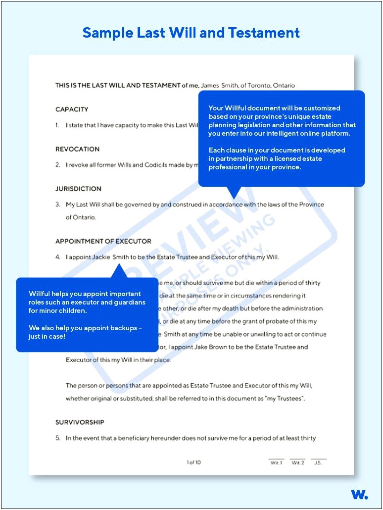 Ontario Last Will And Testament Free Template
