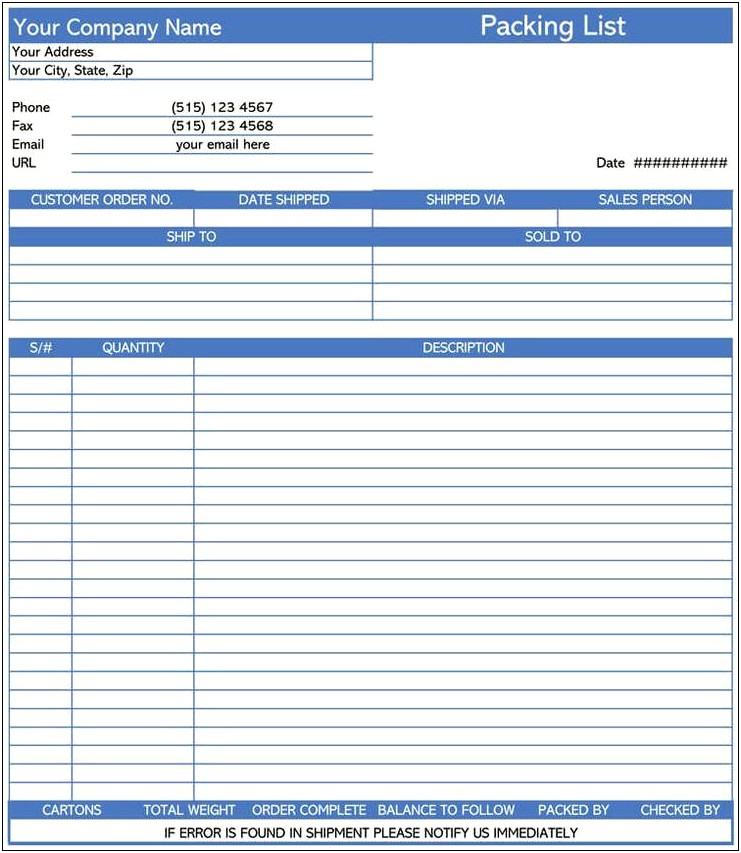 Packing List Template Excel Free Download