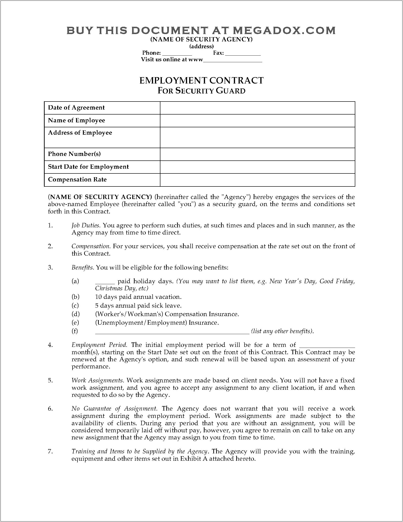Part Time Employment Contract Template Free