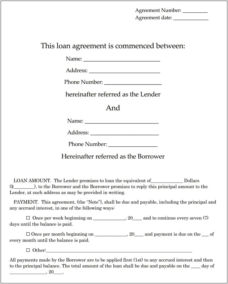 Partner Loan Agreement Template Word Download Free